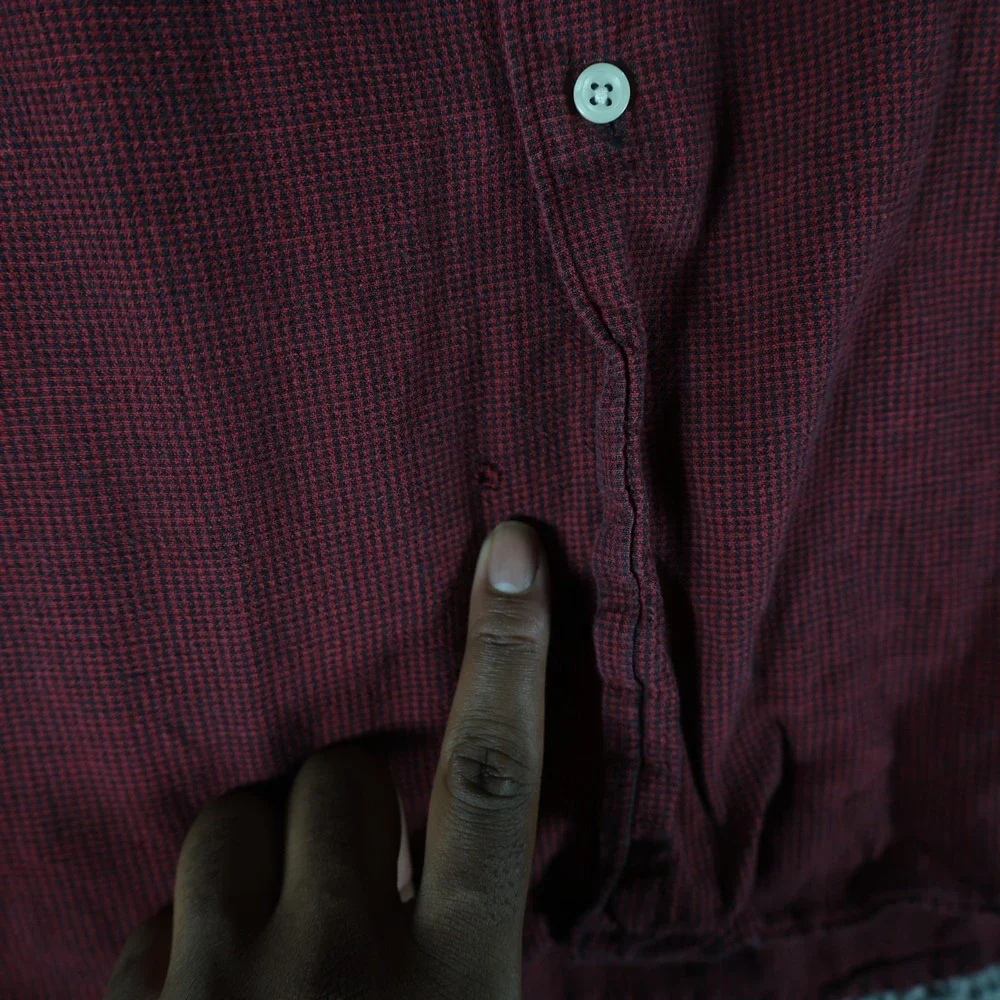 Vintage Polo Ralph Lauren Mens Large Red Navy Check Cotton Linen Button Shirt